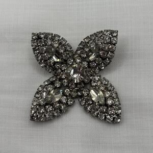 Vintage Rhinestone Brooch Navette Crystal Cluster Statement Silver Tone